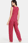 Zivame Bouquet Toss Woven Pyjama Set - Red Plum — thumbnail 3